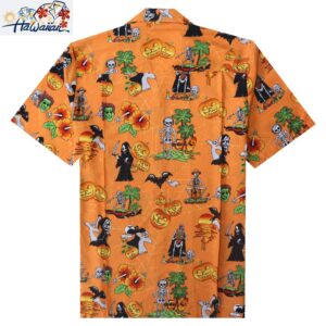 Alvish Mens Halloween Hawaiian Shirt Pumpkins Button Down Skull Horror Shirts 20