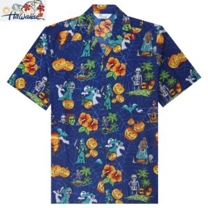 Alvish Mens Halloween Hawaiian Shirt Pumpkins Button Down Skull Horror Shirts 12