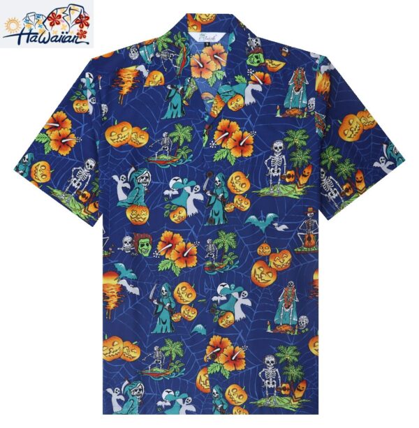 Alvish Mens Halloween Hawaiian Shirt Pumpkins Button Down Skull Horror Shirts 12