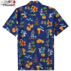 Alvish Mens Halloween Hawaiian Shirt Pumpkins Button Down Skull Horror Shirts 13
