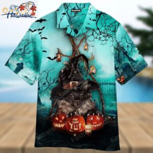 Black Cat And Pumkin Happy Halloween Aloha Hawaiian Shirt 1