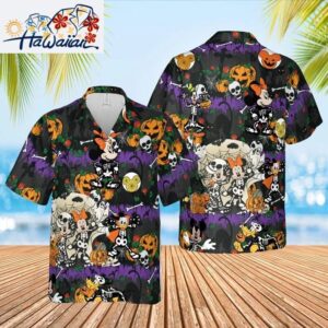 Mickey amp Friends Skeleton Spooky Season Horror Halloween Pumpkin Hawaiian Shirt 1
