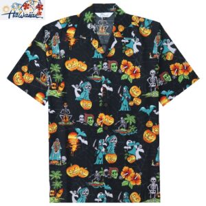 Alvish Mens Halloween Hawaiian Shirt Pumpkins Button Down Skull Horror Shirts 5