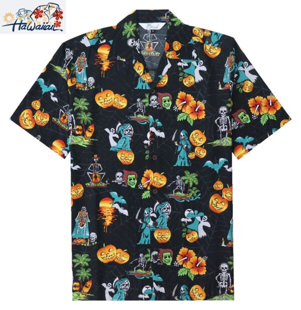 Alvish Mens Halloween Hawaiian Shirt Pumpkins Button Down Skull Horror Shirts 5