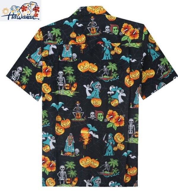 Alvish Mens Halloween Hawaiian Shirt Pumpkins Button Down Skull Horror Shirts 6