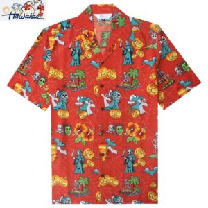 Alvish Mens Halloween Hawaiian Shirt Pumpkins Button Down Skull Horror Shirts 26