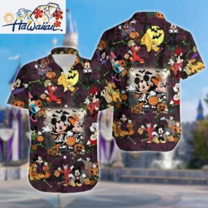 Retro Mickey Minnie Couple Mouse Trick Or Treat Halloween Hawaiian Shirt 1