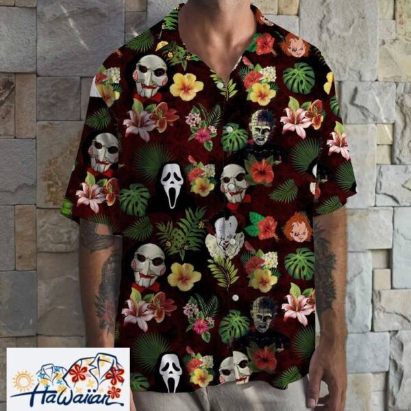 Cinematic Horror Icons Showcased In A Spooky Hawaiian Shirt Trendy Aloha 1