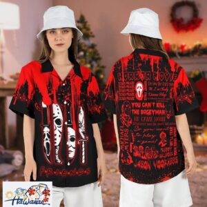 Halloween Horror Friends Knife Michael Ghostface Jason Shirt Trendy Aloha 1
