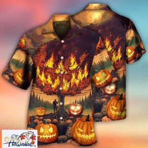 Halloween Pumpkin Burning Crazy Aloha Hawaiian Horror Movie Shirt Trendy Aloha 1