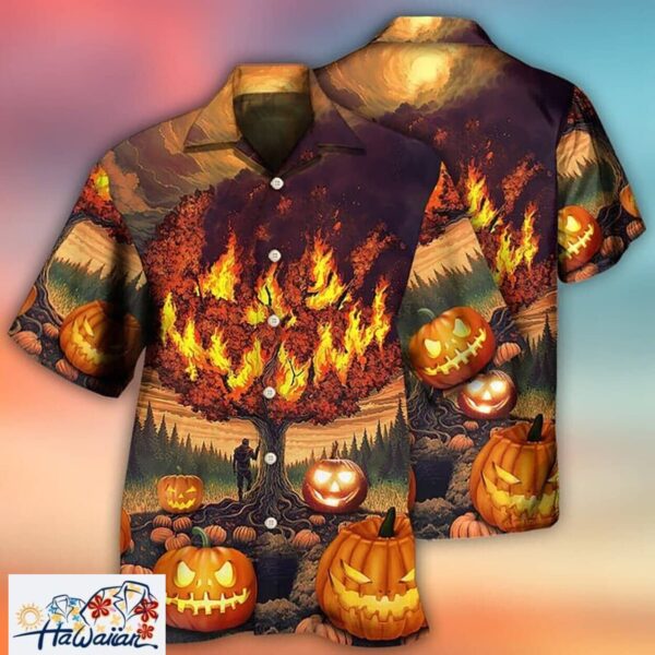 Halloween Pumpkin Burning Crazy Aloha Hawaiian Horror Movie Shirt Trendy Aloha 1