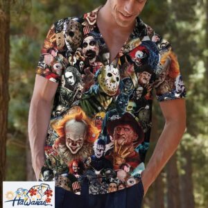 Hawaiian Shirt with Creepy Horror Night Illustration Trendy Aloha 1