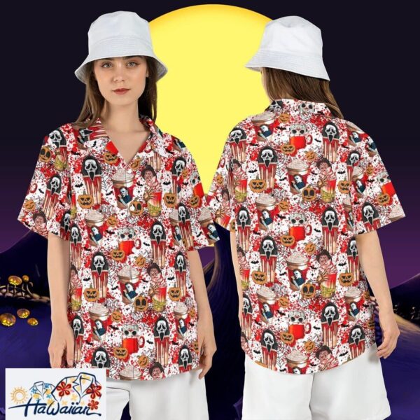 Horror Characters Boba Milk Tea Halloween Movies Lover Hawaii Tee Trendy Aloha 1