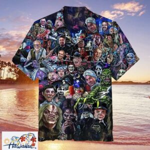 Horror Icons Gathering Scary Movie Friends Hawaiian Shirt Trendy Aloha 1