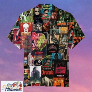 Horror Movie Characters Collage Scary Summer Hawaiian Shirt Trendy Aloha 1