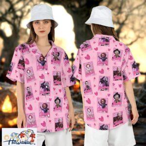 Horror Movie Characters Tarot Pink Hawaiian Halloween Aloha Tee Trendy Aloha 1
