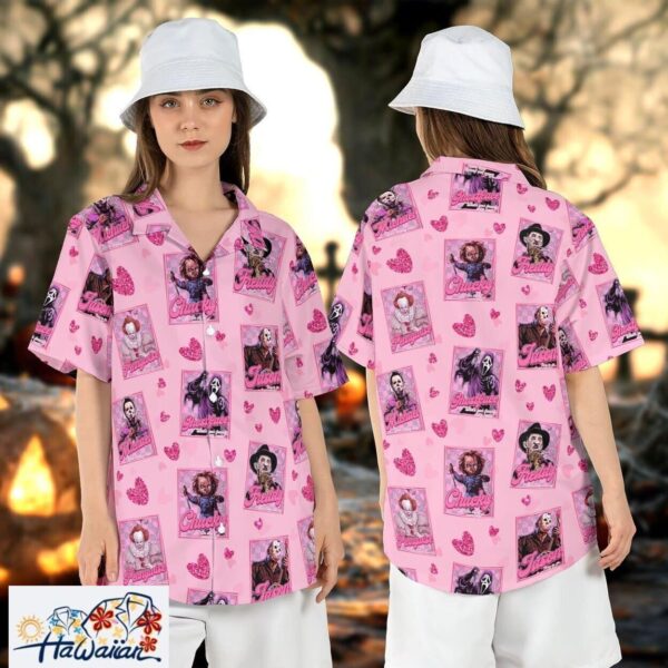 Horror Movie Characters Tarot Pink Hawaiian Halloween Aloha Tee Trendy Aloha 1
