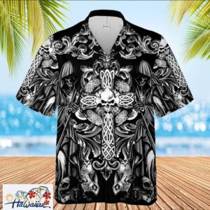 Mens Horror Skull Death Cross Affliction 3D Printed Hawaiian Shirt Trendy Aloha 1