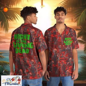 Mens Night of the Living Dead Zombie Themed Horror Button Up Shirt Trendy Aloha 1