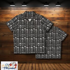 Monochromatic Tiki Mens Hawaiian Horror Monsters Aloha Shirt Trendy Aloha 1