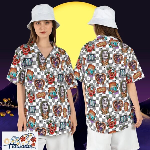 Beetlejuice Never Trust Living Horror Checkered Halloween Shirt Trendy Aloha 1