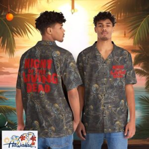 Night of the Living Dead Inspired Mens Zombie Horror Patterned Shirt Trendy Aloha 1