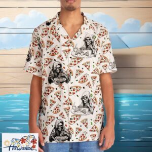 Pizza Grim Reaper Fun Spooky Slice Life Horror Aloha Shirt Trendy Aloha 1