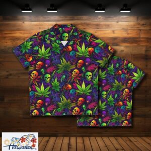 Trippy Spooky Mens Hawaiian Shirt with Surreal Horror Imagery Trendy Aloha 1