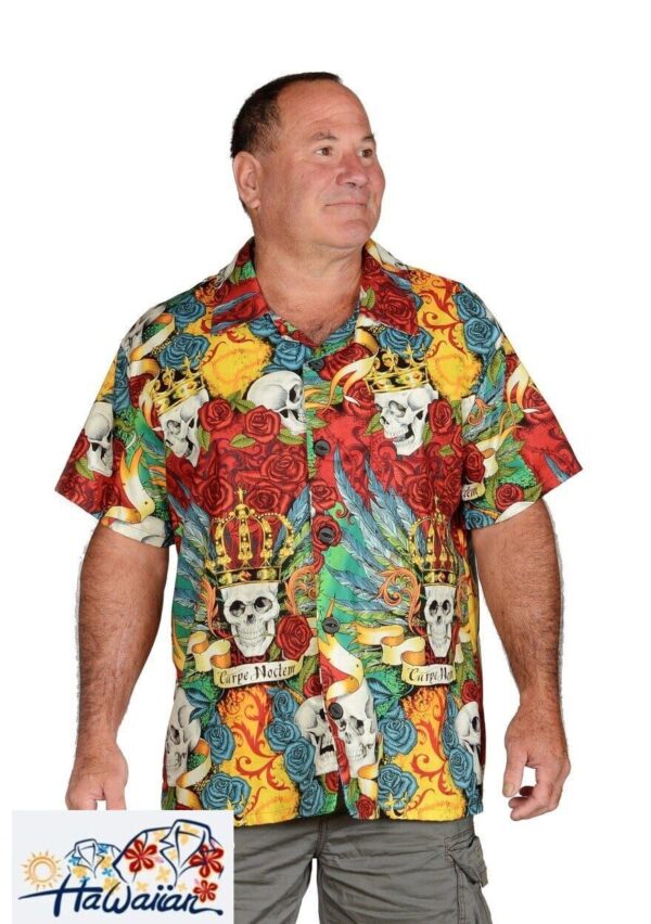 Carpe Noctem Skeleton Print Nightlife Themed Hawaiian Shirt Trendy Aloha 1
