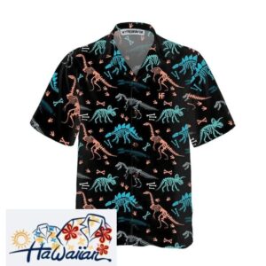 Dinosaur Skeleton Seamless Grunge Pattern Hawaiian Shirt Trendy Aloha 1