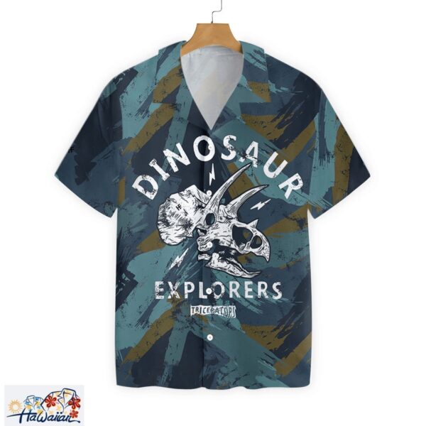 Dinosaur Triceratops Hawaii Shirt Explore Triceratops Skeleton Trendy Hawaiian Shirt Dinosaur Aloha Shirt Trendy Aloha 3