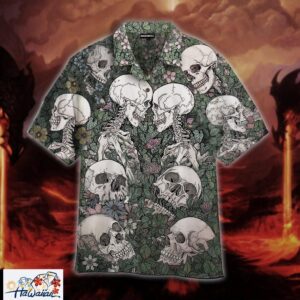 Flowers Flora Skeleton Skull Halloween Hawaiian Shirt For Trendy Aloha 1