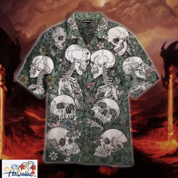 Flowers Flora Skeleton Skull Halloween Hawaiian Shirt For Trendy Aloha 1