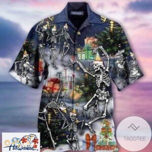 Get Here Hawaiian Shirts Skeletons Christmas Dancing Trendy Aloha 1