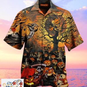 Ghosh Skeletons Pumpkin Field Halloween Premium Hawaiian Shirt Trendy Aloha 1