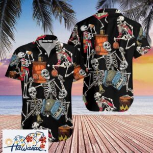 Halloween Skeleton Plays Accordion on Hawaiian Shirt Trendy Aloha 1