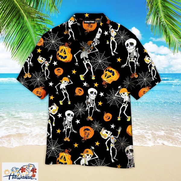 Halloween Skeletons Dancing With Pumkins Pattern Trendy Hawaiian Shirt Trendy Aloha 2