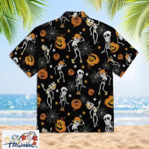 Halloween Skeletons Dancing With Pumkins Pattern Trendy Hawaiian Shirt Trendy Aloha 3