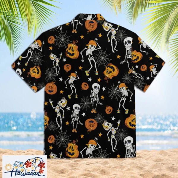 Halloween Skeletons Dancing With Pumkins Pattern Trendy Hawaiian Shirt Trendy Aloha 3