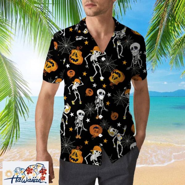 Halloween Skeletons Dancing With Pumkins Pattern Trendy Hawaiian Shirt Trendy Aloha 4
