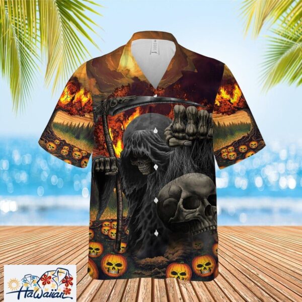 Halloween Themed Skeleton Pumpkins Skull Premium Hawaiian Top Trendy Aloha 1