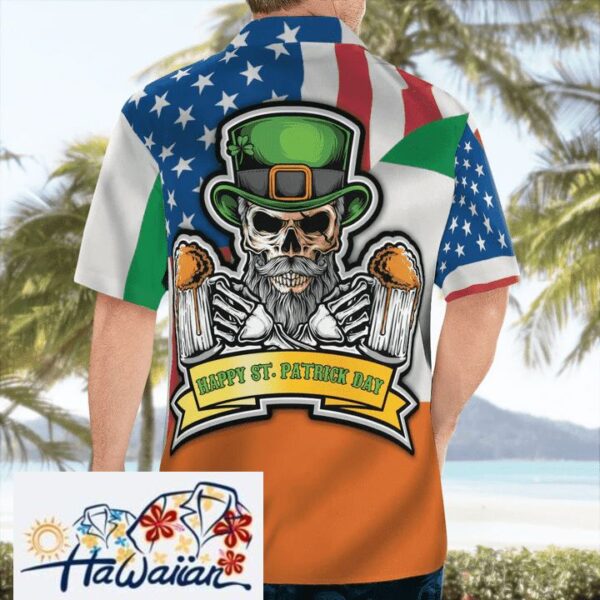 Hawaiian Aloha Shirts American Irish Flag With Celtic Cross Drinking Skeleton Hawaii Shirt Gift For Irish Trendy Aloha 3