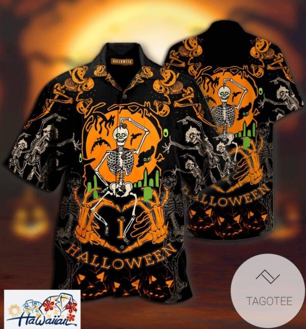 Hawaiian Shirt Elegance Dancing Skeleton Celebrating Halloween Design Trendy Aloha 1