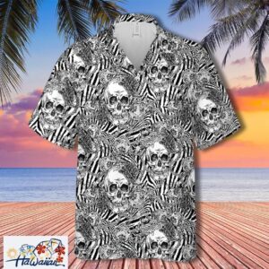Mens 3D Skull Print Summer Skeleton Beach Party Aloha Shirt Trendy Aloha 1