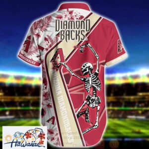 Mlb Arizona Diamondbacks Red Gold Dancing Skeleton Trendy Hawaiian Shirt Aloha Shirt Trendy Aloha 2