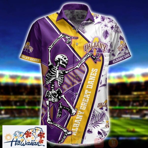 Ncaa Albany Great Danes Skeleton Trendy Hawaiian Shirt Aloha Shirt Trendy Aloha 1