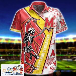 Ncaa Maryland Terrapins Skeleton Red Yellow Trendy Hawaiian Shirt Aloha Shirt Trendy Aloha 1
