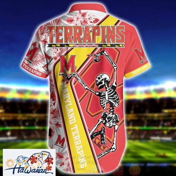 Ncaa Maryland Terrapins Skeleton Red Yellow Trendy Hawaiian Shirt Aloha Shirt Trendy Aloha 2