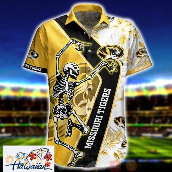 NCAA Missouri Tigers Skeleton Gold Black Hawaiian Shirt Trendy Aloha 1