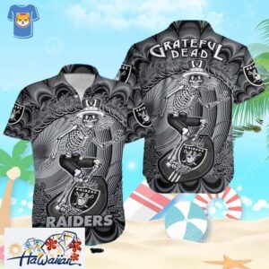 NFL Las Vegas Raiders Hawaiian Shirt Skeleton Grateful Dead Trendy Aloha 1